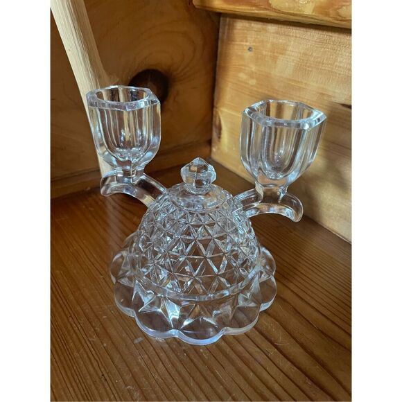 1930's Imperial Katy Lace Edge Double Glass Candle Holder, Candelabra - Picture 1 of 4